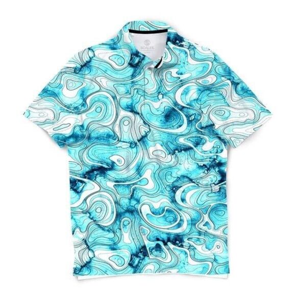 SCALES NWT Topo Golf Polo Small Aqua Wash Blue